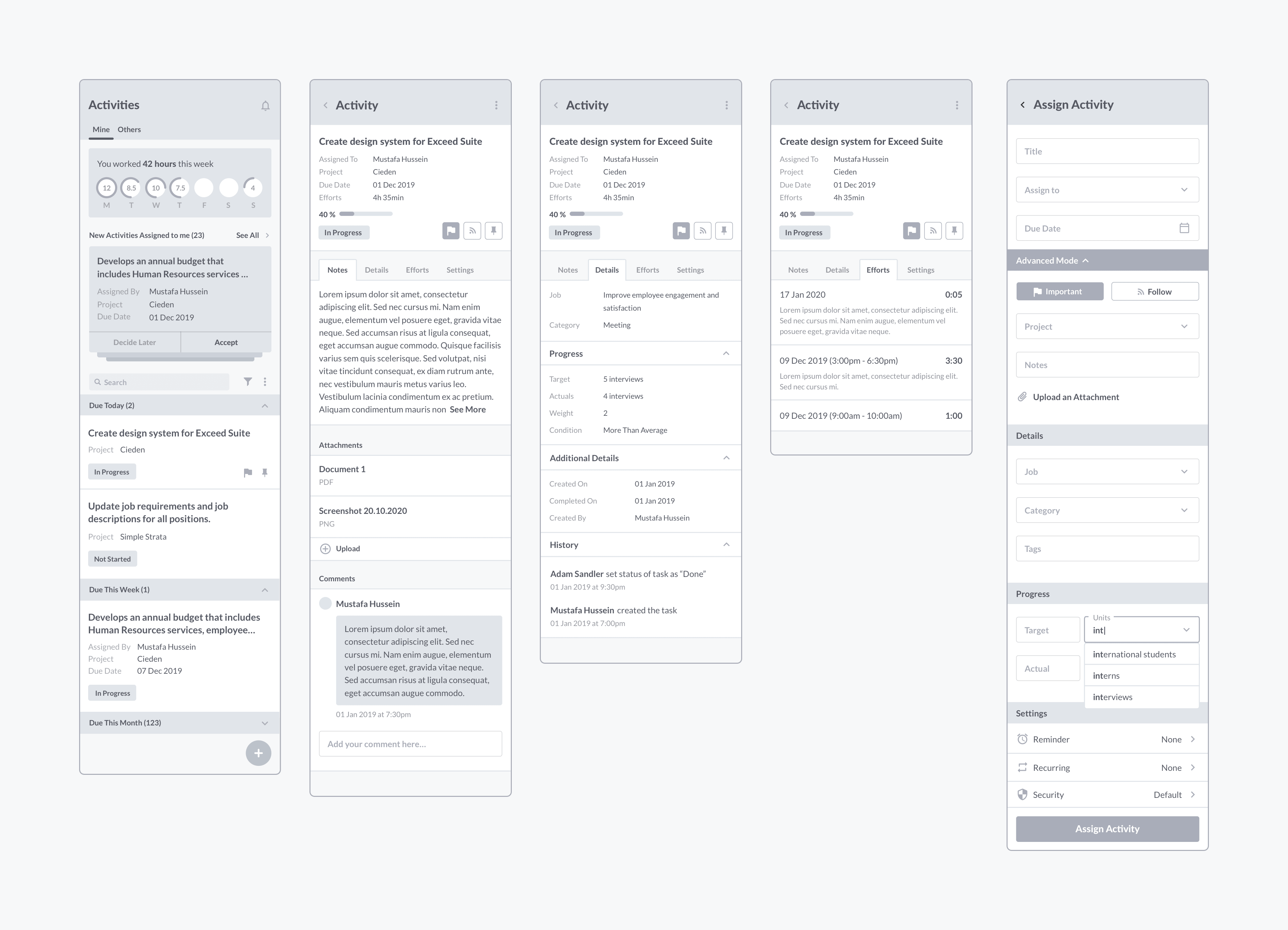 UX/UI Design for task management system: Wireframing